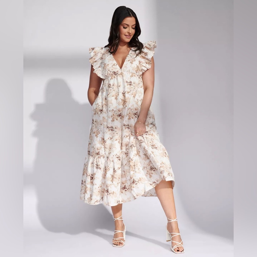 Abercrombie and fitch flutter sleeve tiered XL midi dress